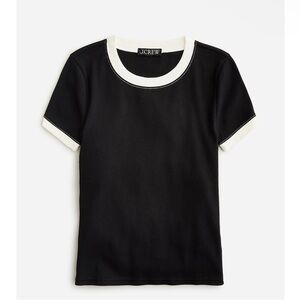 J. Crew Vintage Rib Black Shrunken Stretch  T-Shirt Cream Contrast Trim Tee XXS